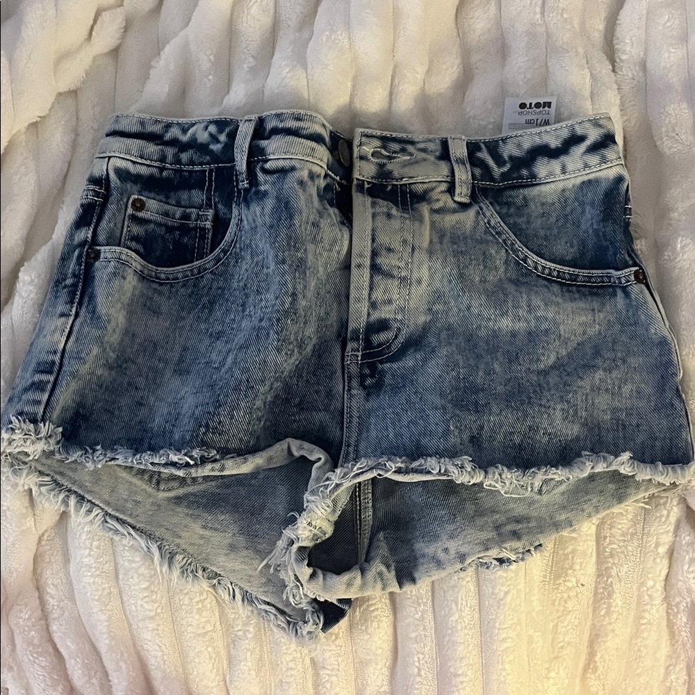 Topshop Distressed Blue Jean Shorts
